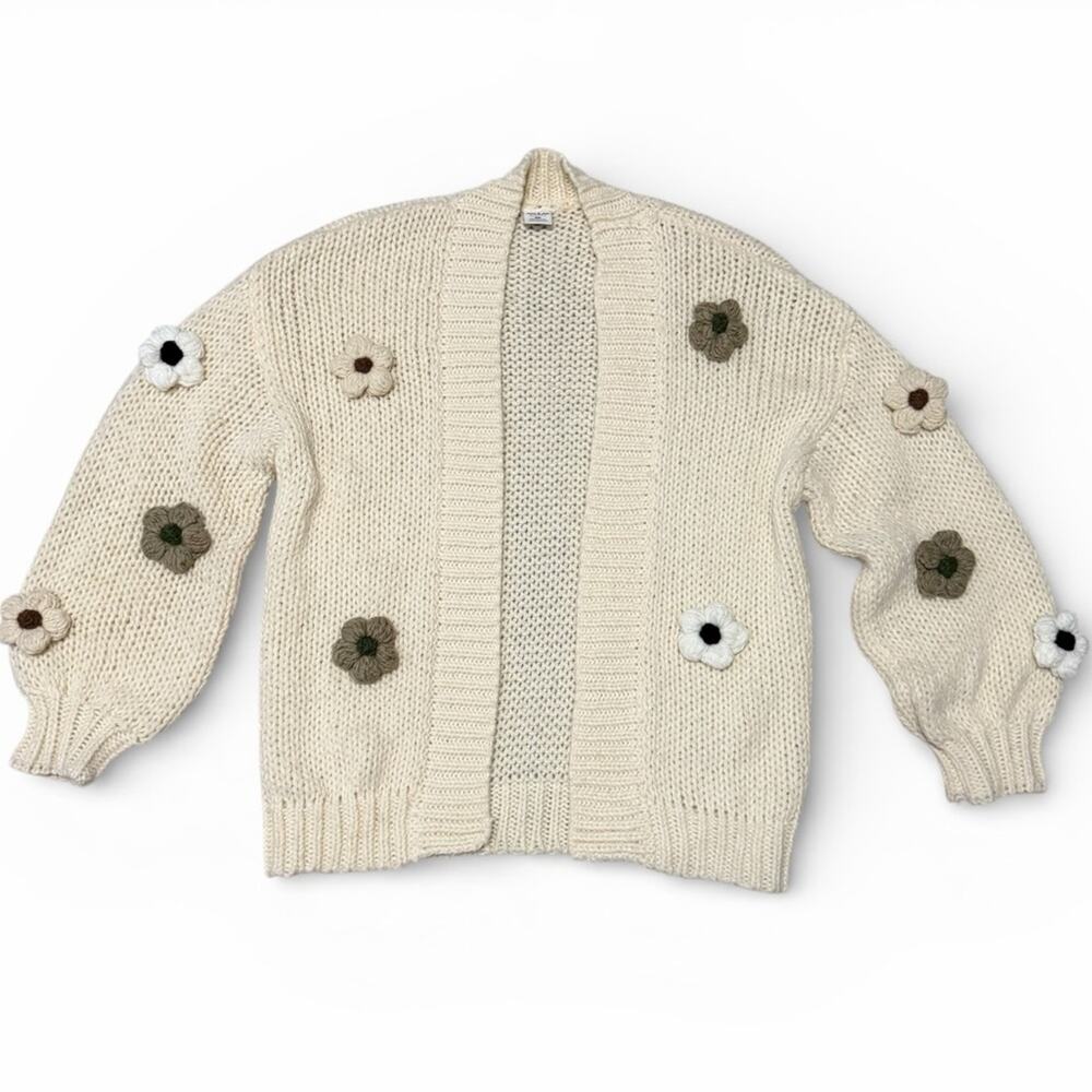 Anna & Ava 3D Flower Cardigan Sweater Chunky Knit Oversized Boho - Picture 4 of 14